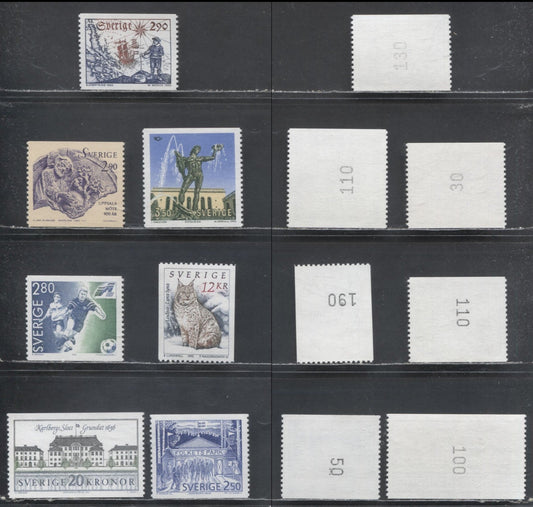 Lot 86 Sweden SC#1876/2033 1991-1992 Palaces High Value Defintive Issue - 1993 Hydrographic Survey Issues, With Control Numbers On Back, 7 VFNH Singles, Click on Listing to See ALL Pictures, Estimated Value $15