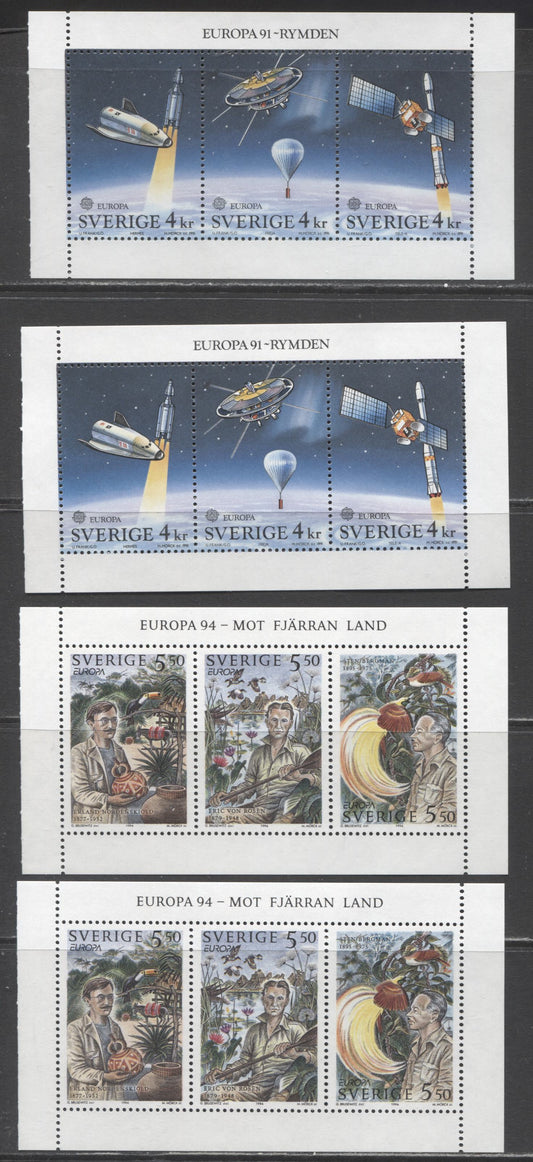 Lot 88 Sweden SC#1893a/2090a 1991 Europa - 1994 Swedish Explorers Issues, 4 VFNH Souvenir Sheets of 3, Click on Listing to See ALL Pictures, 2017 Scott Cat. $26