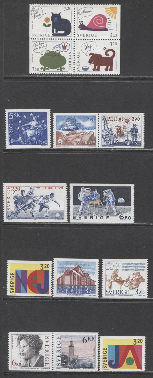 Lot 90 Sweden SC#2033a/2096 1993 Hydrographic Survey - 1994 Yes & No Stamps, 10 VFNH Singles and Booklet Block of 4, Click on Listing to See ALL Pictures, 2017 Scott Cat. $25.35