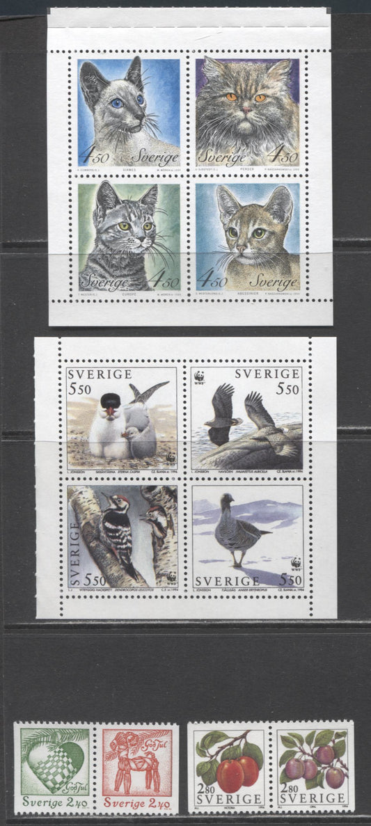 Lot 91 Sweden SC#1997/2100a 1993-1995 Fruit Definitives - 1994 World Wildlife Fund Issues, 2 VFNH Booklet Panes of 4 And Coil/Booklet Pairs, Click on Listing to See ALL Pictures, 2017 Scott Cat. $24.4