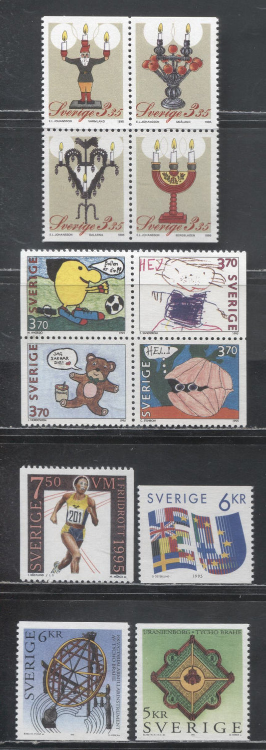 Lot 94 Sweden SC#2120/2154 1995 Membership in European Union - 1995 Christmas Issues, 4 VFNH Singles And Two Booklet Blocks of 4, Click on Listing to See ALL Pictures, 2017 Scott Cat. $21.9
