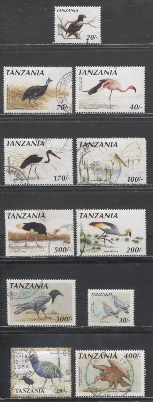 Lot 13 Tanzania SC#610/711 1990-1998 Bird Definitives & Flora & Fauna Issues, 11 Fine/Very Fine Used Singles, Click on Listing to See ALL Pictures, 2017 Scott Cat. $19.85