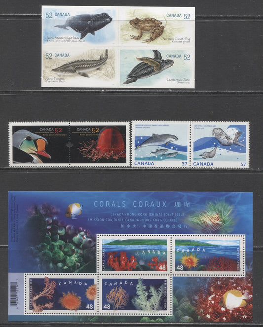 Lot 143 Canada SC#1951b/2233a 2002-2010 Corals - Sea Mammal Issues, 4 VFNH Pairs, Block Of Self-Adhesives & Souvenir Sheet, Click on Listing to See ALL Pictures, 2017 Scott Cat. $13
