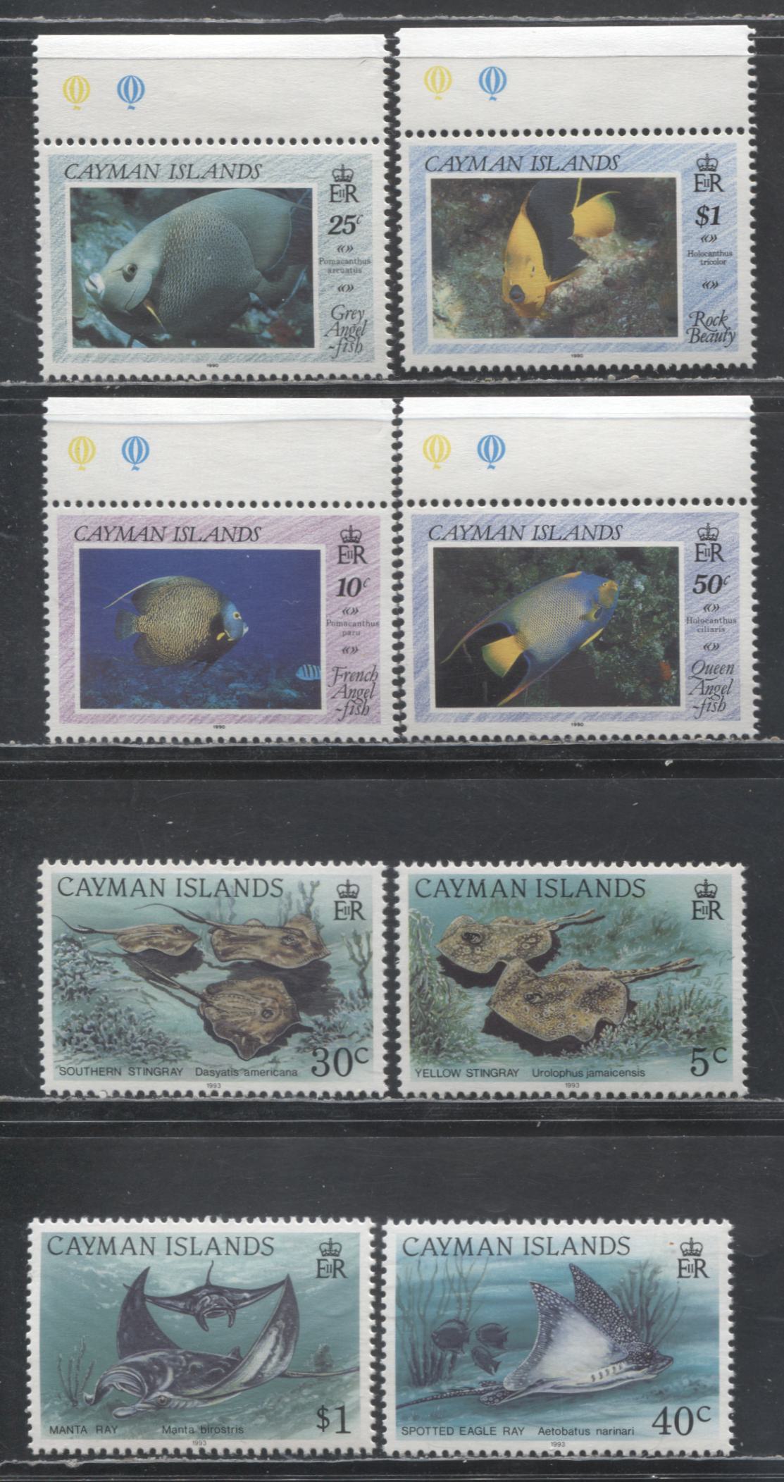 Lot 149 Cayman Islands SC#618/665 1990-1993 Fish - Stingray Issues, 8 VFNH Singles, 2017 Scott Cat. $32.7