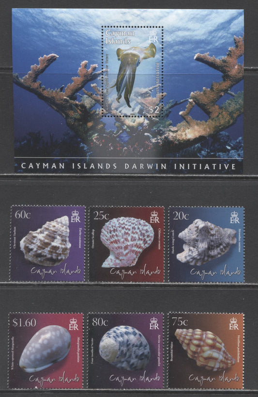 Lot 153 Cayman Islands SC#1025/1063 2008-2010 Darwin Initiative - Shell Issues, 7 VFNH Singles & Souvenir Sheet, Click on Listing to See ALL Pictures, 2017 Scott Cat. $18.05