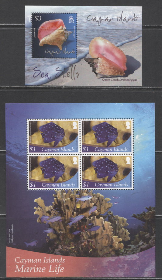 Lot 154 Cayman Islands SC#1064/1110a 2010-2012 Shells - Fish Definitives, 2 VFNH Souvenir Sheets, 2017 Scott Cat. $18.5