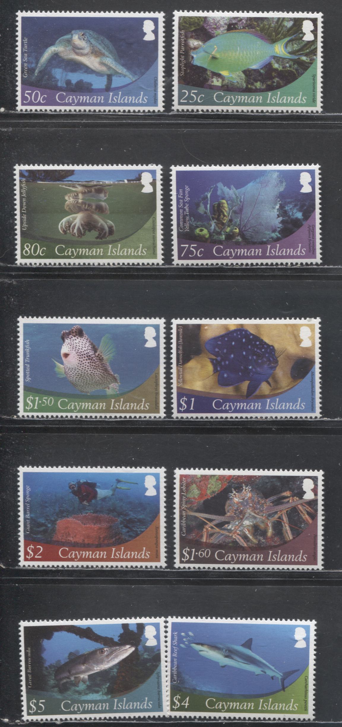 Lot 156 Cayman Islands SC#1106-1115 2012 Marine Life Issue, 10 VFNH Singles, 2017 Scott Cat. $43.25