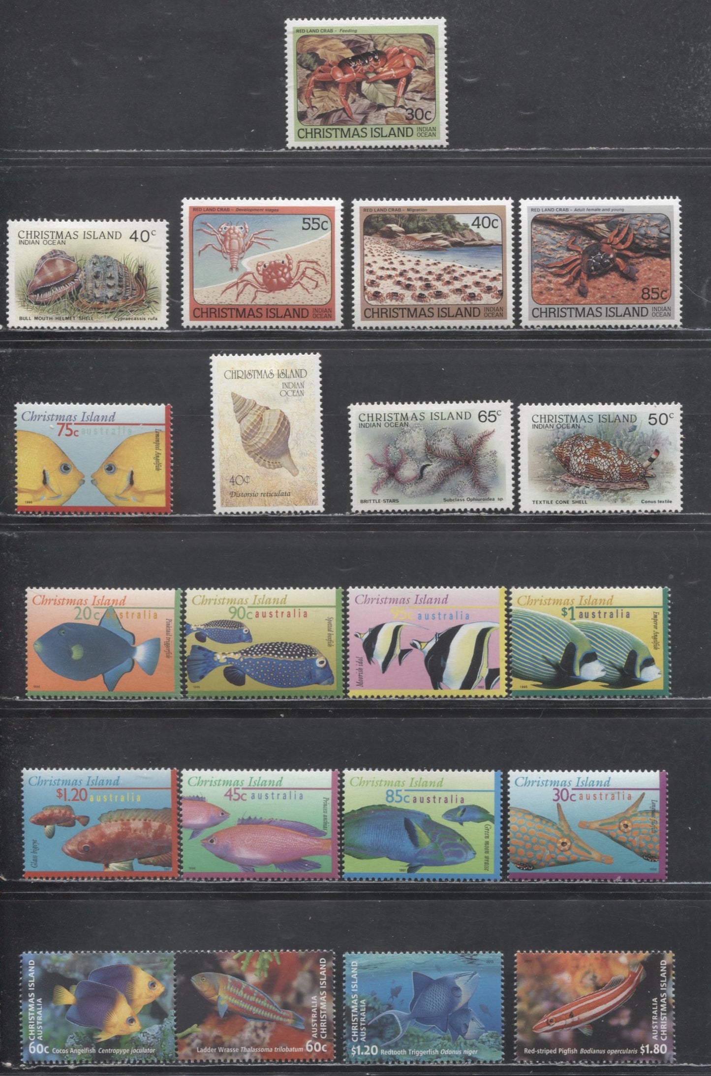 Lot 162 Christmas Island SC#148/515 1984-2013 Crabs - Fish Definitives, 21 VFOG & NH Singles, Click on Listing to See ALL Pictures, Estimated Value $28