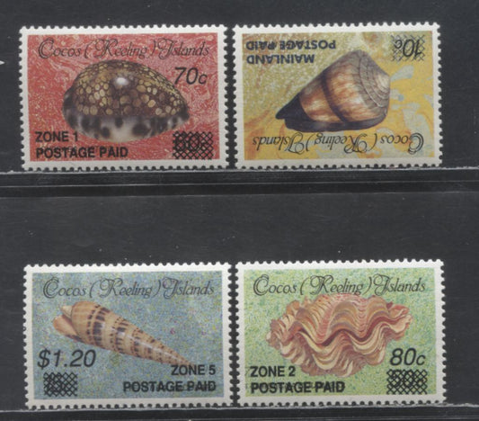 Lot 165 Cocos Islands SC#229-232 1990-1991 Surcharges On Shells Issue, 4 VFNH Singles, Click on Listing to See ALL Pictures, 2017 Scott Cat. $49