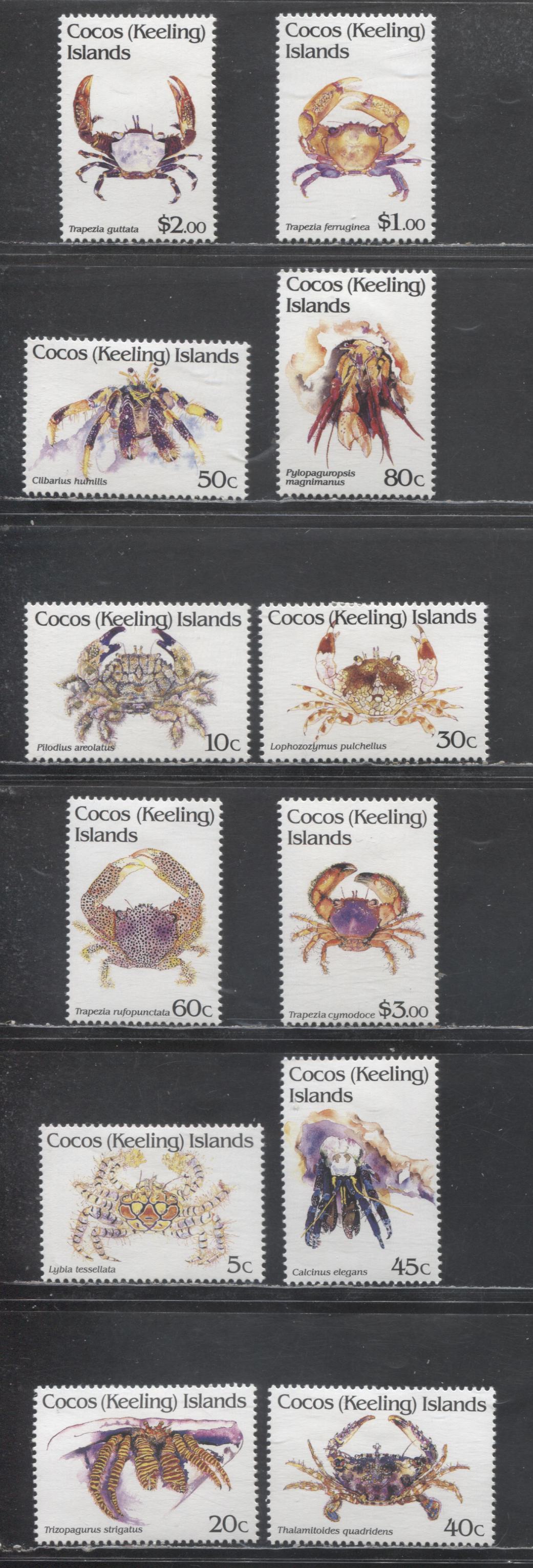 Lot 166 Cocos Islands SC#249-260 1992 Crustacean Definitives, 12 VFOG Singles, Click on Listing to See ALL Pictures, Estimated Value $15