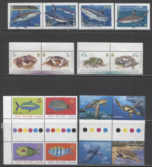 Lot 169 Cocos Islands SC#336/343 2000-2005 WWF Nature, 7 VFNH Pairs, Gutter Blocks & Singles, Click on Listing to See ALL Pictures, 2017 Scott Cat. $15.85