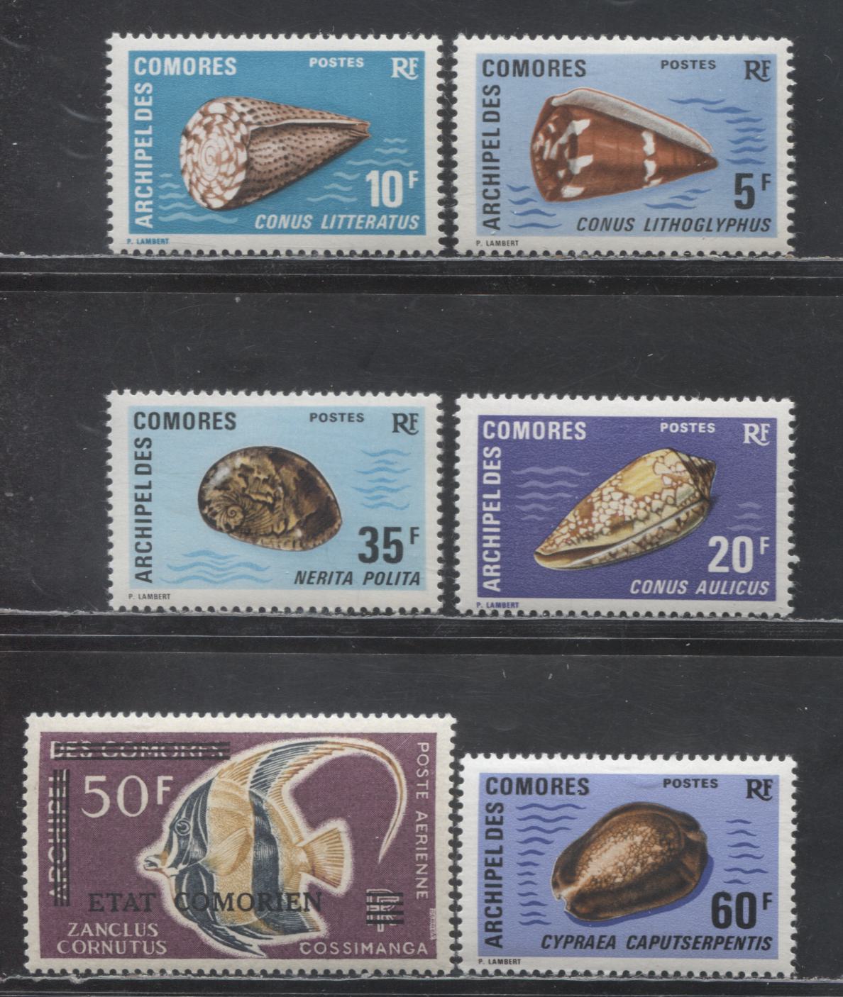 Lot 178 Comoro Islands SC#99/C74 1971-1975 Shells - Overprinted Airmail Issues, 6 VFNH & OG Singles, Click on Listing to See ALL Pictures, Estimated Value $25
