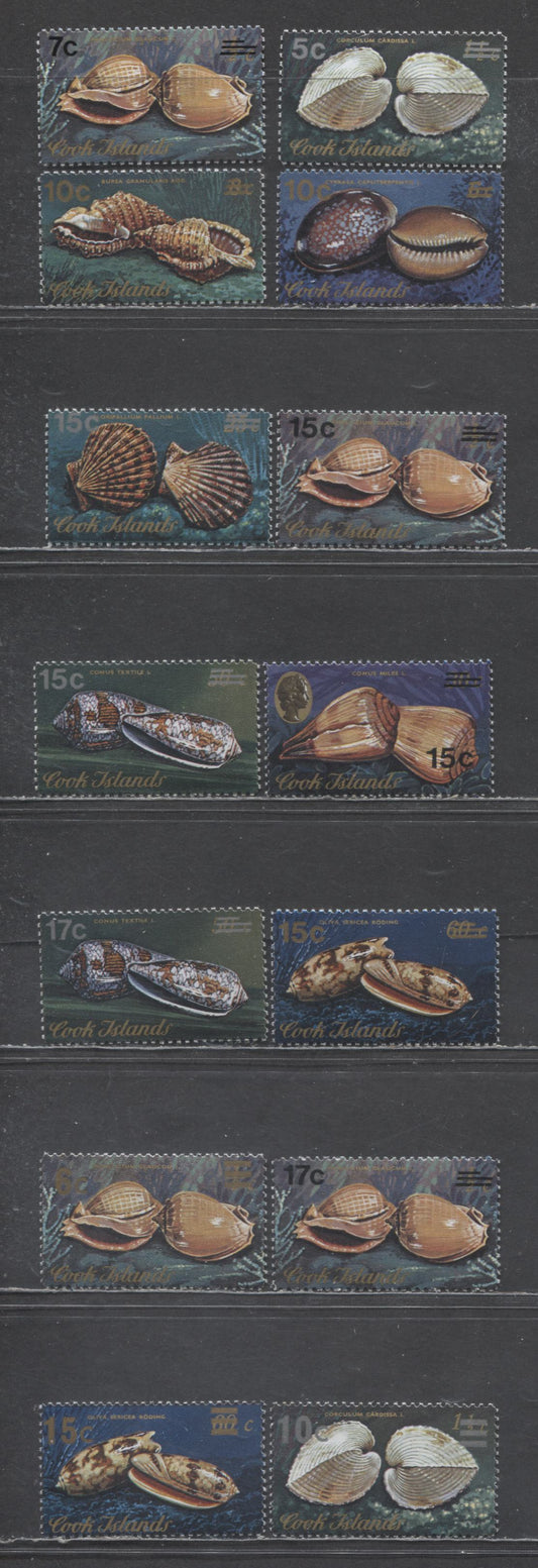 Lot 181 Cook Islands SC#488-498, 526-528 1978-1979 Shell Definitive Surcharge Issue, 14 VFOG Singles, Click on Listing to See ALL Pictures, Estimated Value $4 USD