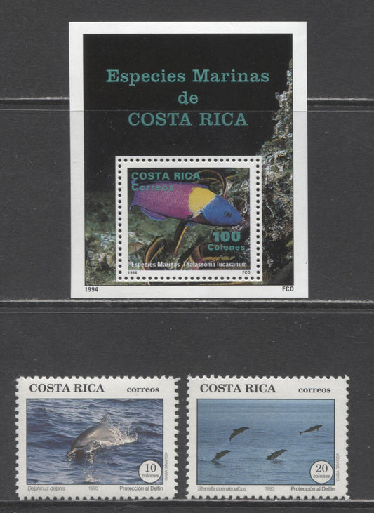 Lot 186 Costa Rica SC#453-454, 475 1983 Protection Of Dolphins Issue, 4 VFNH Singles, Click on Listing to See ALL Pictures, 2017 Scott Cat. $18 USD