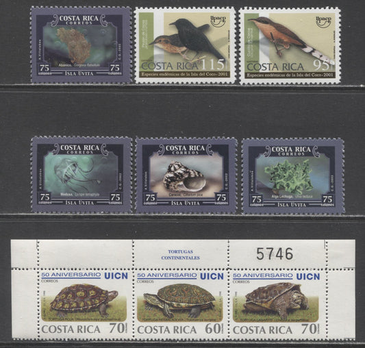 Lot 188 Costa Rica SC#521, 543-544, 561-564 1998 Inti Union For Conservation Of Nature - 2002 Marine Life Issues, 6 VFNH Singles And 1 Strip Of 3, Click on Listing to See ALL Pictures, 2017 Scott Cat. $22 USD