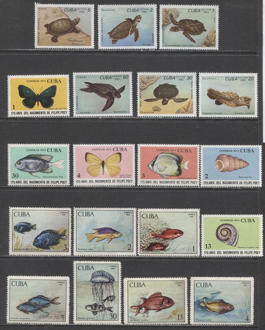 Lot 193 Cuba SC#2617-2622, 1893-1898, 1414-1420 1983 Turtles - 1969 Fish, 19 VF OG & NH Singles, Click on Listing to See ALL Pictures, 2017 Scott Cat. $24.4 USD