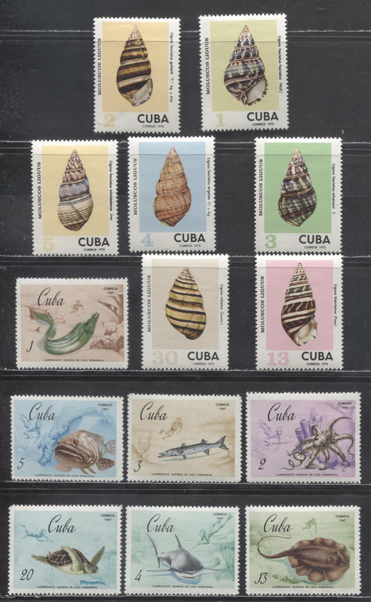 Lot 194 Cuba SC#1843-1849, 1275-1281 1967 World Underwater Fishing Championships & 1973 Shells Issues, 14 VFNH Singles, Click on Listing to See ALL Pictures, 2017 Scott Cat. $20.6 USD