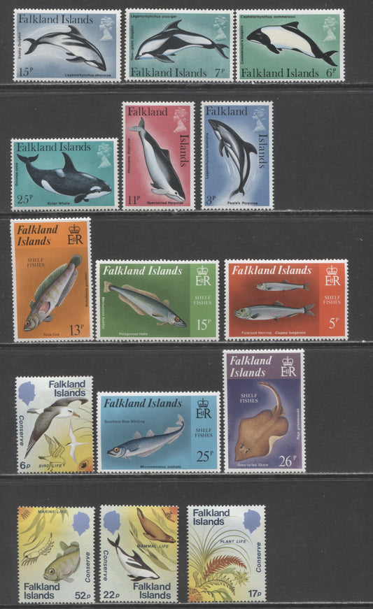 Lot 202 Falkland Islands SC#298-303, 334-338, 412-415  1980 Dolphins - 1984 Wildlife Conservation, 14 VF OG & NH Singles, Click on Listing to See ALL Pictures, Estimated Value $8 USD
