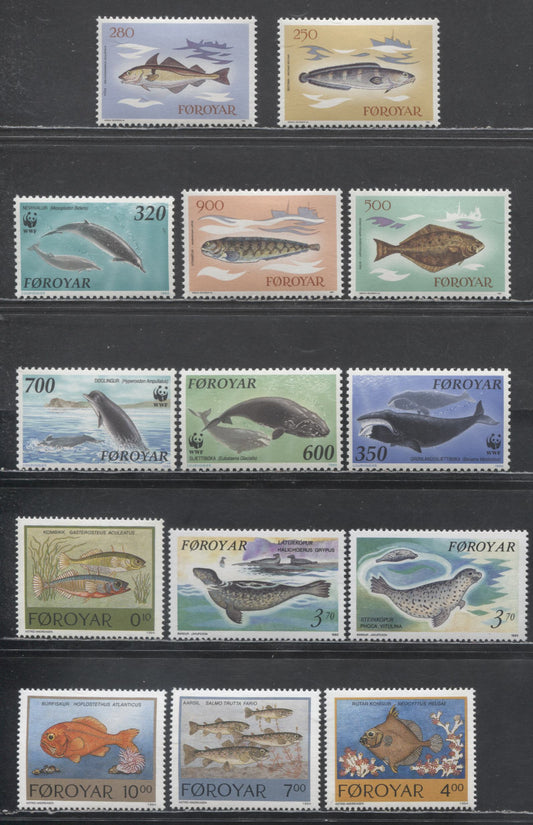 Lot 204 Faroe Islands SC#97-100, 208-211,239-240, 260-263  1983 Fish - 1994 Fish Issues, 14 VF OG & NH Singles, Click on Listing to See ALL Pictures, Estimated Value $27 USD