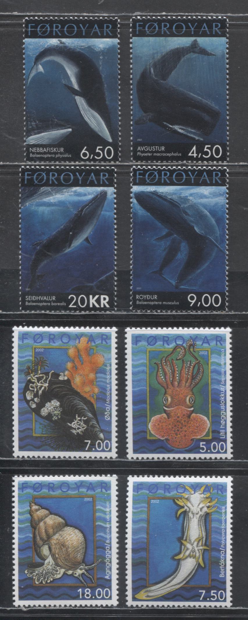 Lot 205 Faroe Islands SC#403-406, 409-412  2001 Whales - 2002 Mollusks, 8 VFNH Singles, Click on Listing to See ALL Pictures, 2017 Scott Cat. $25.4 USD