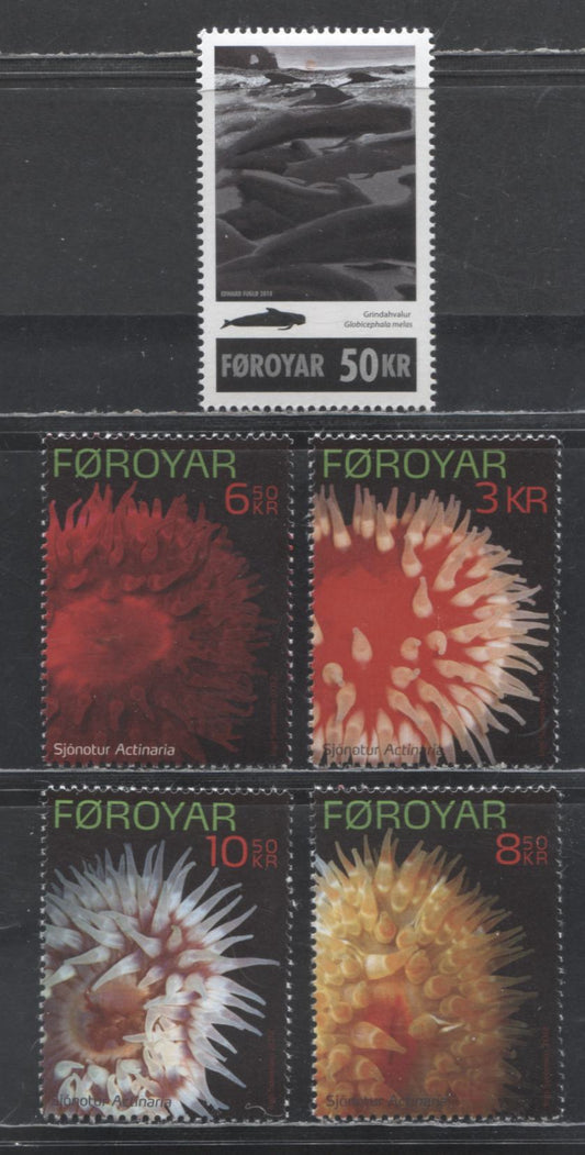 Lot 207 Faroe Islands SC#524, 575-578  2010 Globicephak Melas - 2012 Sea Anemones Issues, 5 VFNH Singles, Click on Listing to See ALL Pictures, 2017 Scott Cat. $28.75 USD