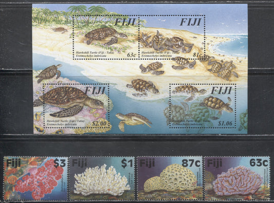 Lot 212 Fiji SC#792-796  1997 Hawks Bill Turtles - 1997 Corals Issues, 4 VFNH Singles And A Souvenir Sheet, Click on Listing to See ALL Pictures, 2017 Scott Cat. $23.3 USD