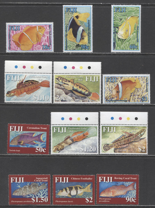 Lot 217 Fiji SC#1119/1144 2006 Fish Definitives, 12 VFNH Singles, Click on Listing to See ALL Pictures, 2017 Scott Cat. $21