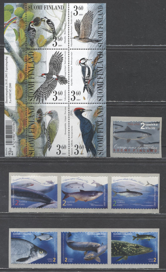 Lot 220 Finland SC#1142/1183 2000-2003 Core Genus Lavaretus - Fish Issues, 4 VFNH Single, Strips Of 3 & Souvenir Sheet, Click on Listing to See ALL Pictures, 2017 Scott Cat. $27.5