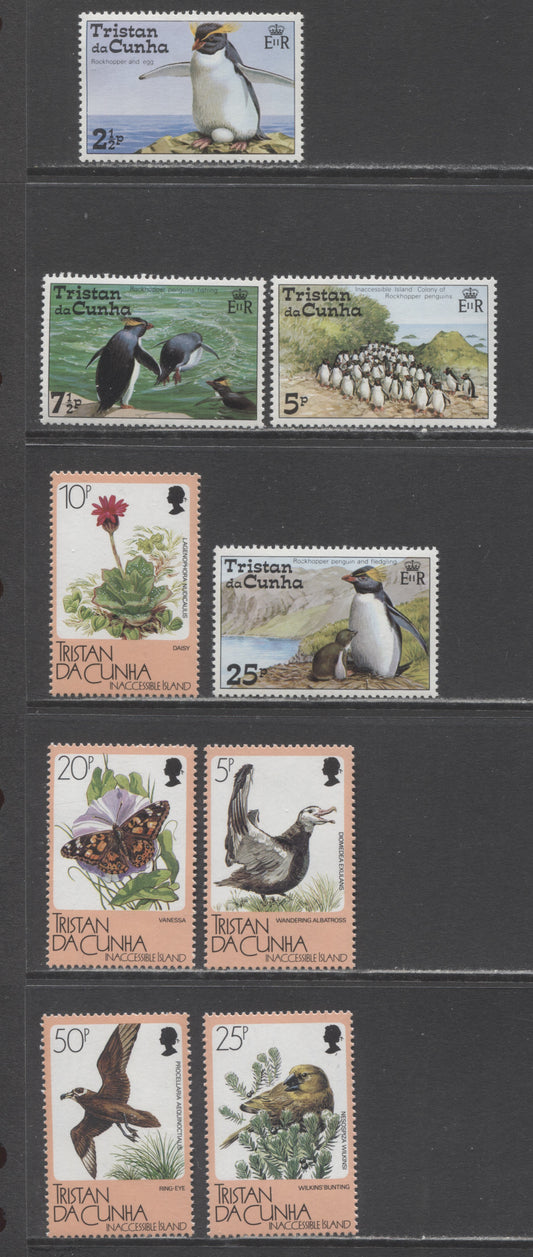 Lot 22 Tristan Da Cunha SC#191/403 1974-1986 Rockhopper Penguins - Flora & Fauna Of Inaccessible Land Issues, 9 VFNH Singles, Click on Listing to See ALL Pictures, 2017 Scott Cat. $20.75