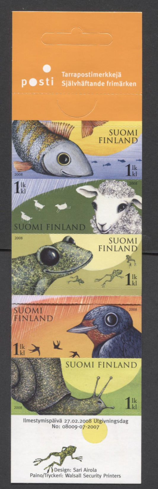 Lot 221 Finland SC#1310 1lf Multicolored 2008 Fauna Associated With Weather Forecasting & Folk Beliefs Issue, A VFNH Booklet Of 5, Click on Listing to See ALL Pictures, 2017 Scott Cat. $12.5