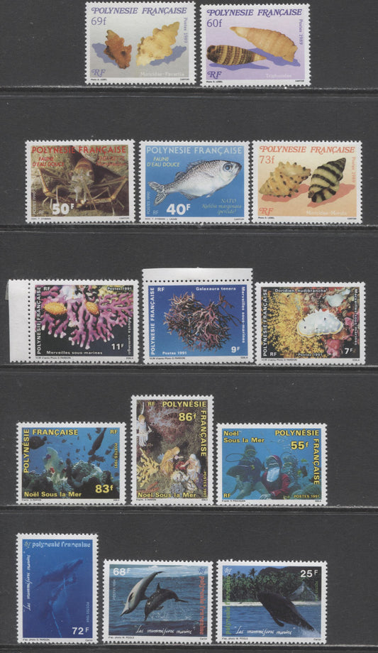 Lot 224 French Polynesia SC#523/636 1925 Marine Life Issues, 13 VFNH Singles, 2017 Scott Cat. $19.25