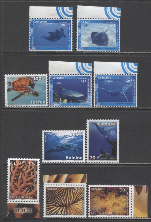 Lot 228 French Polynesia SC#964/1026 2008-2010 Marine Life Issues, 9 VFNH & OG Singles, Click on Listing to See ALL Pictures, Estimated Value $17