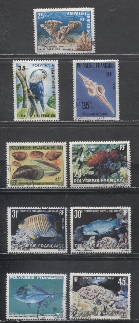 Lot 230 French Polynesia SC#324/C145 1977-1979 Shells - Coral Issues, 9 Very Fine Used Singles, Click on Listing to See ALL Pictures, 2017 Scott Cat. $8.6