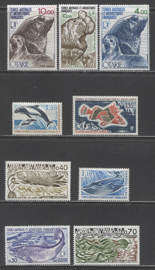Lot 232 French Southern Antarctic Territory SC#44/C54 1971 Fish Definitives, 9 VFLH & NH Singles, Click on Listing to See ALL Pictures, Estimated Value $35