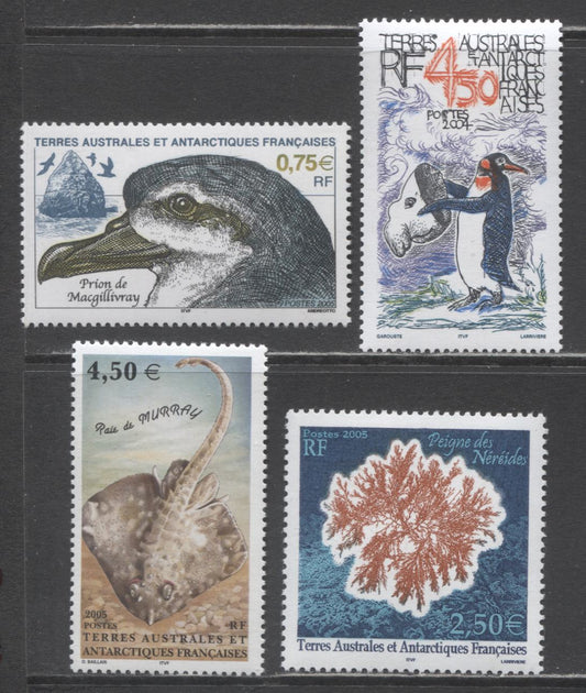 Lot 239 French Southern Antarctic Territory SC#343/353 2004-2005 Penguin - Murray's Ray Issues, 4 VFNH Singles, 2017 Scott Cat. $39.25