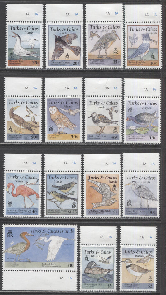 Lot 26 Turks & Caicos Islands SC#1153-1166A 1995 Bird Definitives, Selvedge Tabs Are Hinged But Stamps Are NH, 15 VFOG Singles, Click on Listing to See ALL Pictures, 2017 Scott Cat. $66