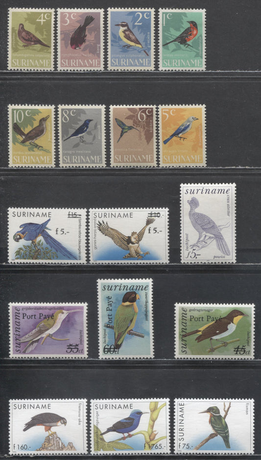 Lot 3 Suriname SC#323/C111 1966-1996 Bird Definitives, 17 VFOG & NH Singles, Estimated Value $23