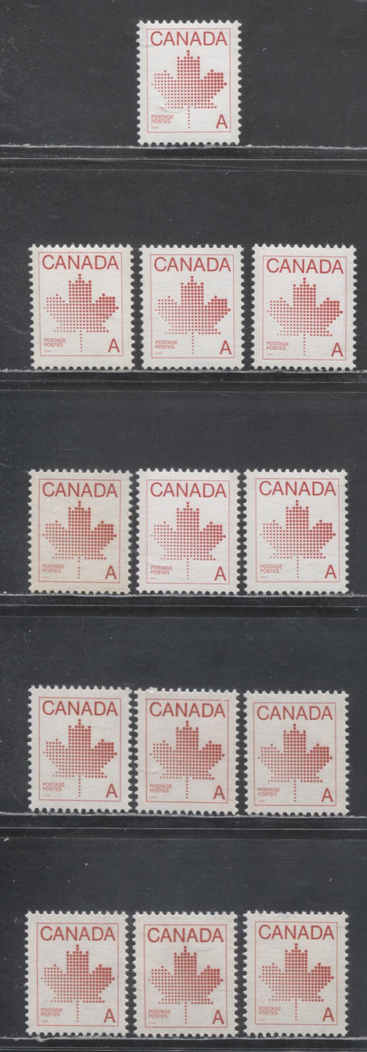 Lot 313 Canada #907,iii,ii A(30c) Red Maple Leaf, 1981 Non-Denominated 'A' Definitive, 13 VFNH Singles On Various Coated & Uncaoted Papers