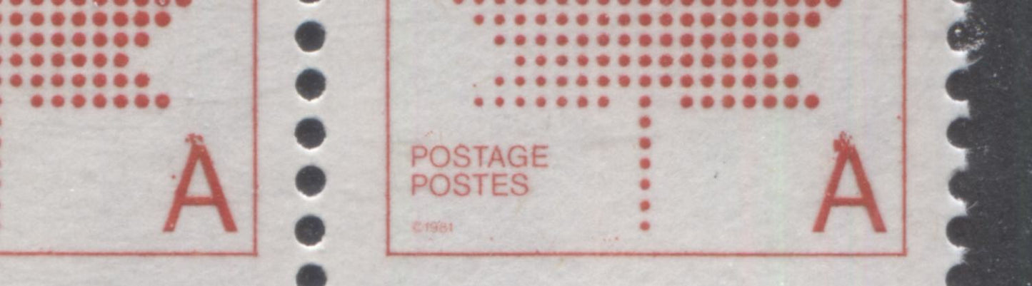 Lot 315 Canada #907ii A(30c) Red Maple Leaf, 1981 Non-Denominated 'A' Definitive, A VFNH Strip Of 4 On Uncoated NF/NF Paper, Showing Minor Kiss Print On Canada & A's (Pos. 91-94)