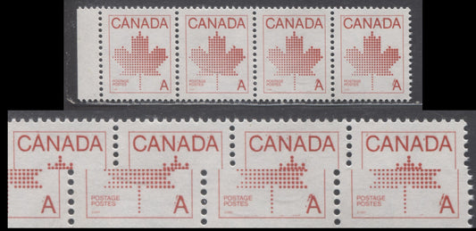 Lot 316 Canada #907iivar A(30c) Red Maple Leaf, 1981 Non-Denominated 'A' Definitive, A VFNH Strip Of 4 On Uncoated NF/NF Paper, Showing Partial Kiss Prints On Canada & A's, Pos. 71-74