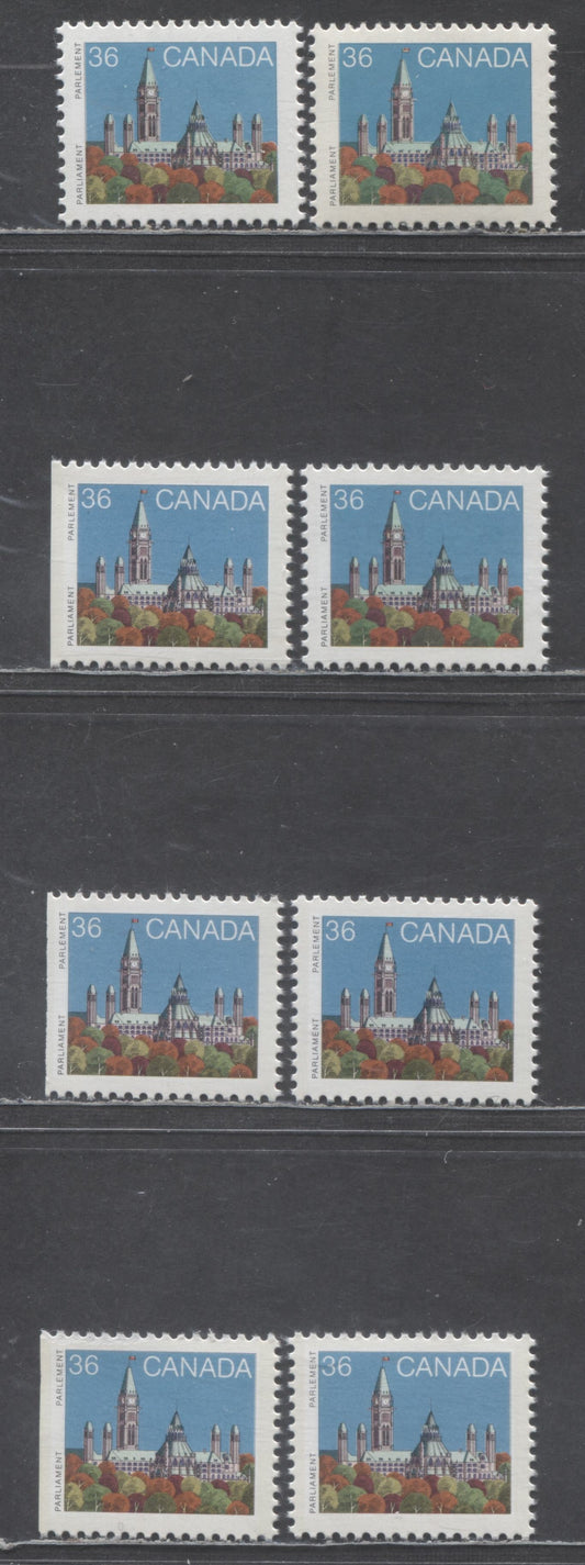 Lot 328 Canada #926B,iii,v,vi,e,dis,diis 36c Multicolored Parliament Building, 1987 First Class Definitives, 8 VFNH Booklet & Sheet Singles On Various Rolland & Harrison Papers