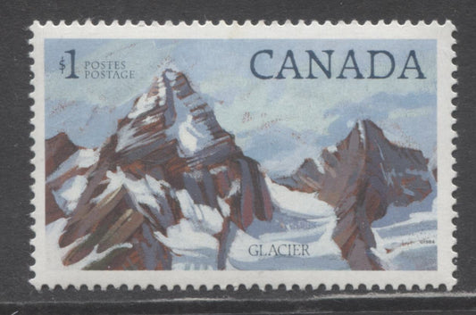 Lot 348 Canada #934var $1 Multicolored Glacier National Park, 1982-1987 High Value National Park, A VFNH Single On Unlisted DF/LF3-fl Paper, Containing Very Sparse LF Fibers