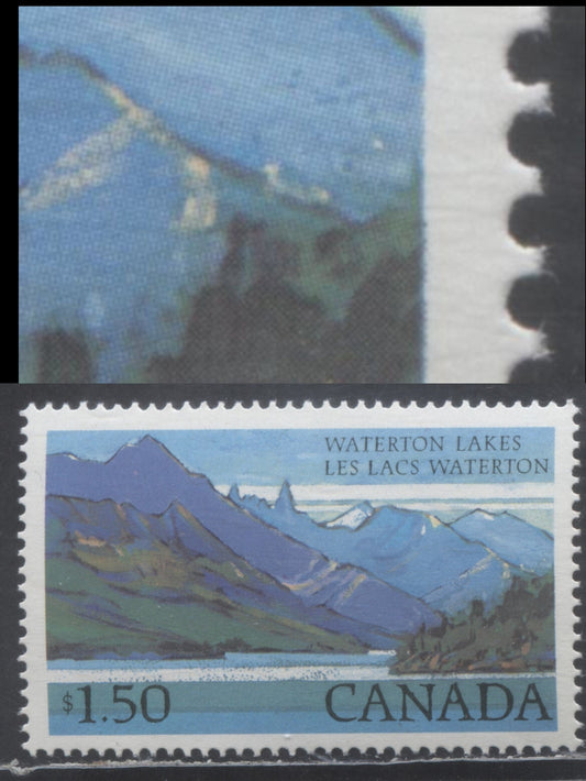 Lot 350 Canada #935ii $1.50 Multicolored Waterton Lakes, 1982-1987 High Value National Park, A VFNH Single With Beacon On Mountain On LF/LF Paper