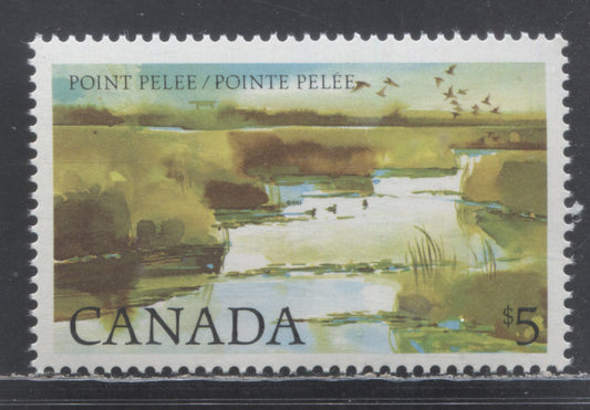 Lot 355 Canada #937var $5 Multicolored Point Pelee, 1982-1987 High Value National Park, A VFNH Single On LF/LF Paper