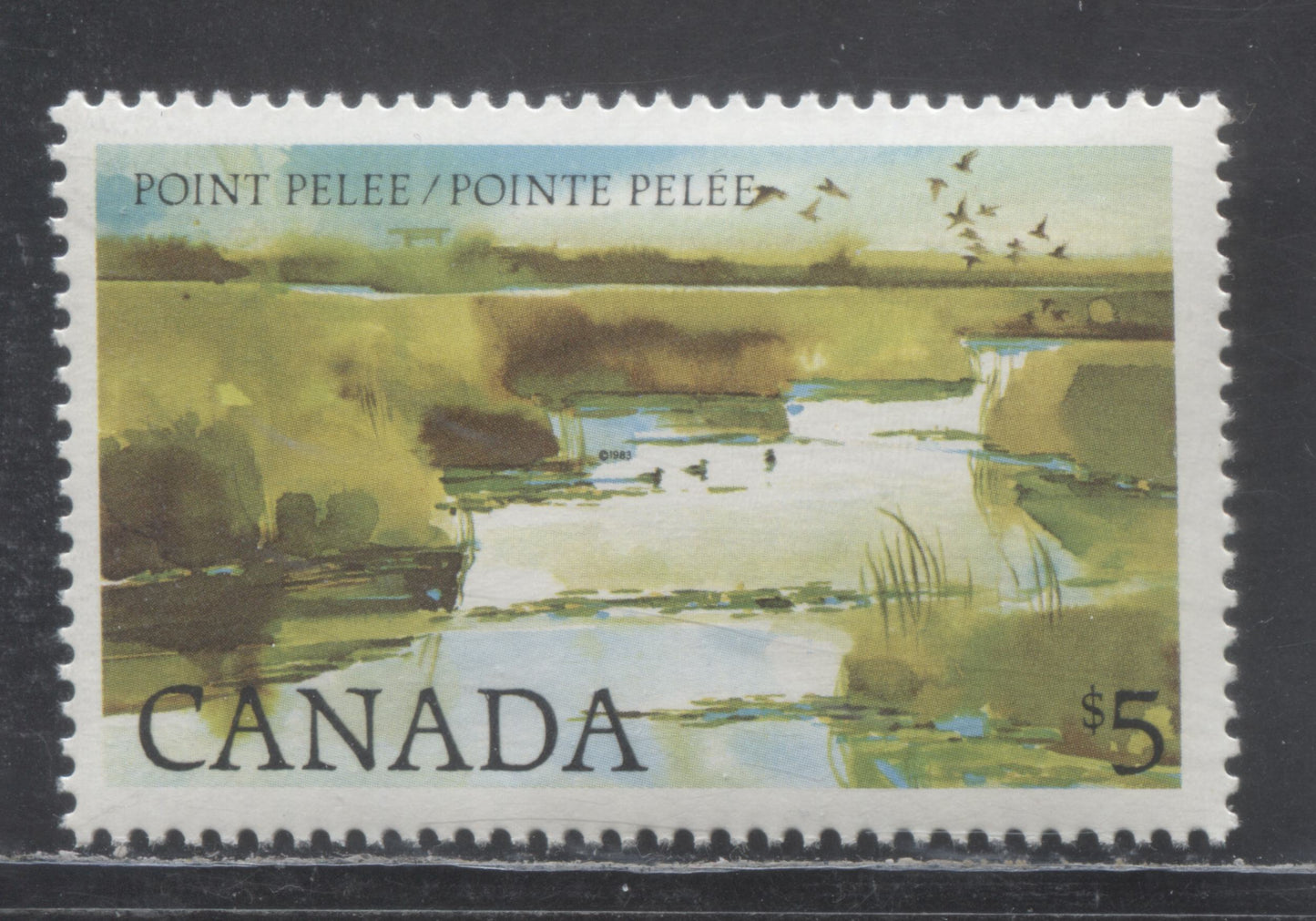 Canada #937i $5 Multicolored Point Pelee, 1982-1987 High Value National Park, A VFNH Single On DF2/DF2 Clark Paper