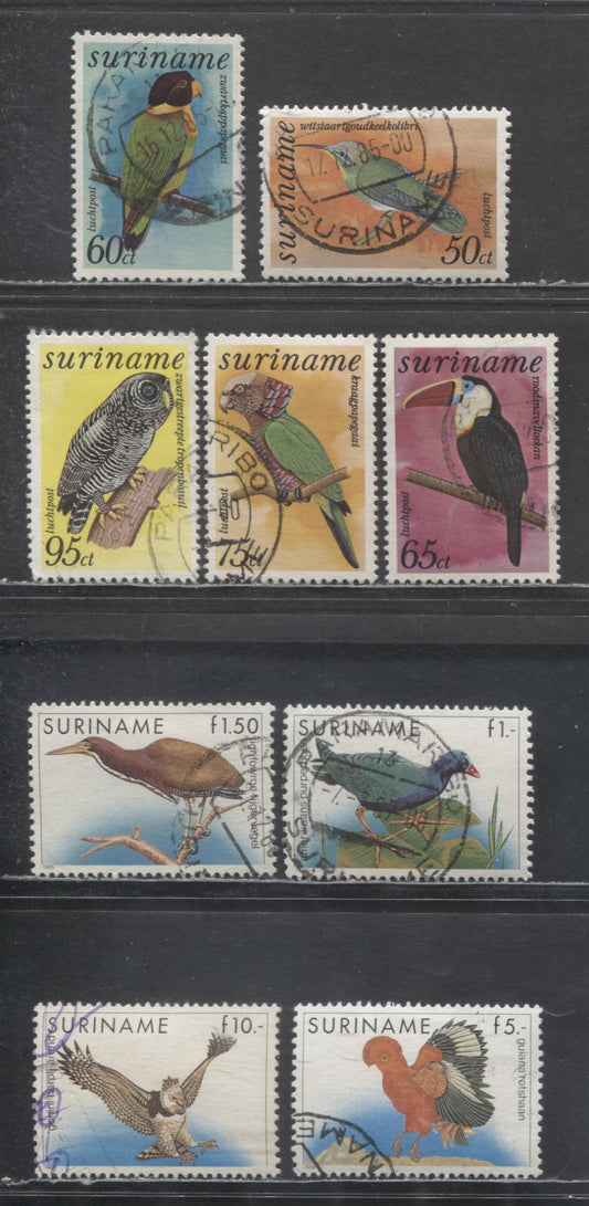 Lot 4 Suriname SC#723/C71 1977-1996 Bird Definitives & Airmail Issues, 9 Fine/Very Fine Used Singles, Click on Listing to See ALL Pictures, Estimated Value $25