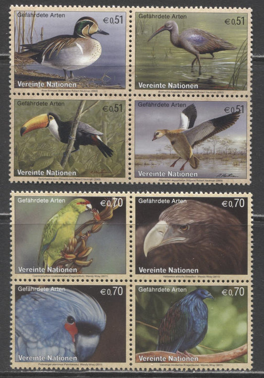 Lot 44 United Nations - Geneva Office SC#332a/504a 2003-2011 Endangered Species Issue, 2 VFNH Blocks Of 4, Click on Listing to See ALL Pictures, 2017 Scott Cat. $15