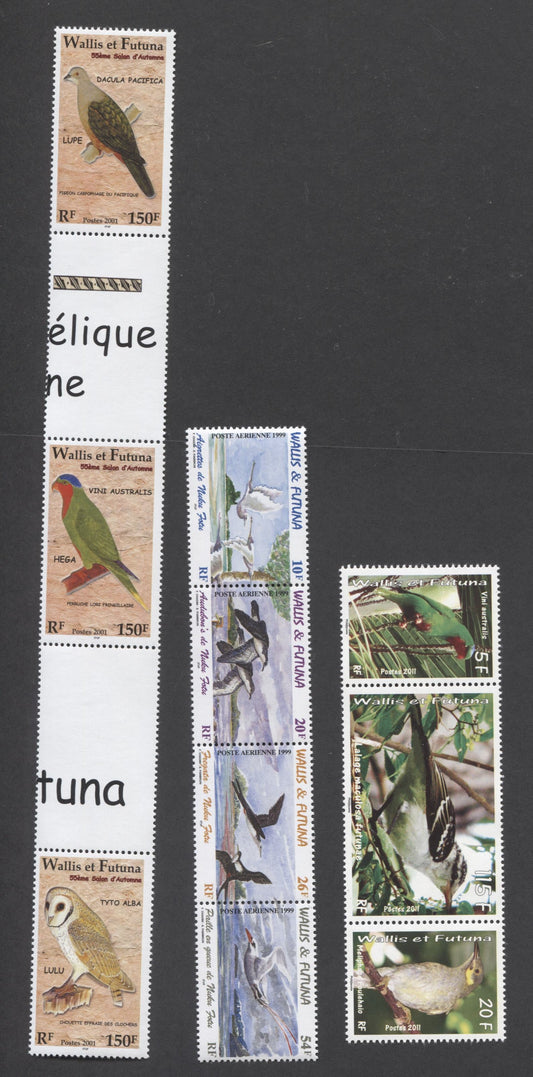 Lot 51 Wallis & Futuna SC#544/C212 1999-2001 Bird Issues, 3 VFNH Strips Of 3 & 4, Click on Listing to See ALL Pictures, 2017 Scott Cat. $18.5