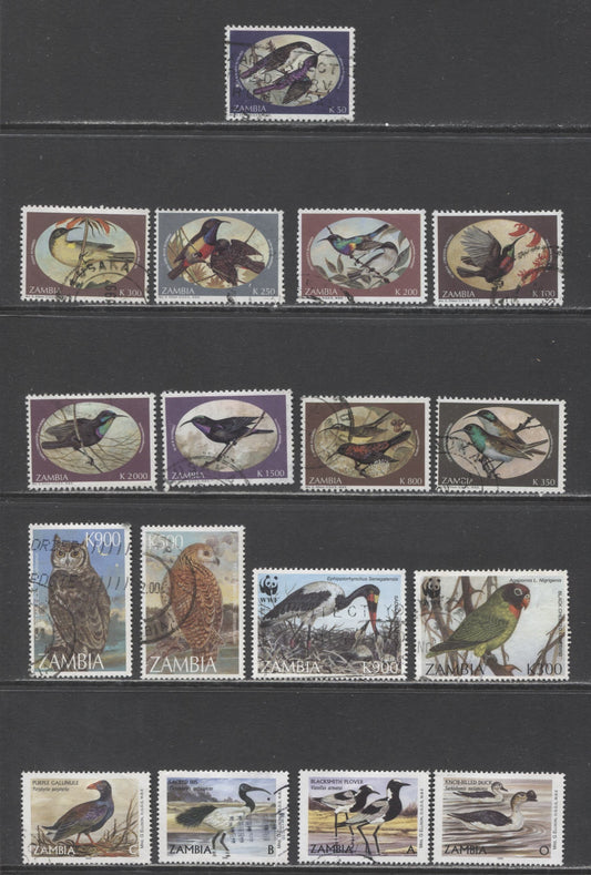Lot 53 Zambia SC#624/930 1993-2001 Bird Definitives, 17 Fine/Very Fine Used Singles, Click on Listing to See ALL Pictures, Estimated Value $20