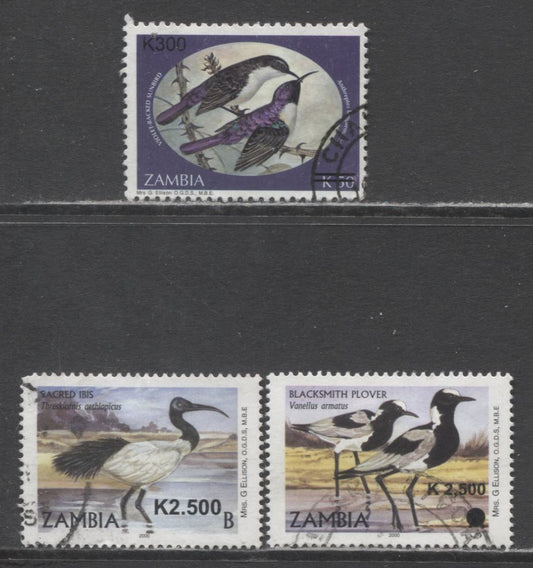 Lot 54 Zambia SC#997/1120 2002-2010 Bird Surcharges, Unpriced In Scott, 3 Fine/Very Fine Used Singles, Click on Listing to See ALL Pictures, Estimated Value $15